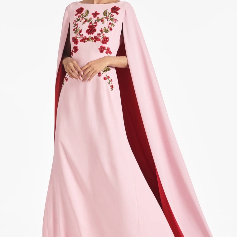 Sachin + Babi Pink and Red Floral Cape Maxi Dress